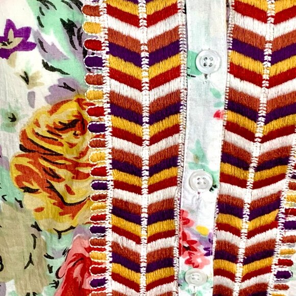 Floral Embroidered Boho Cottagecore Blouse 100% Cotton Lightweight L Romantic - Picture 3 of 11